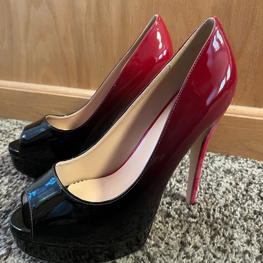 Stylish Black and Red Peep-Toe Heels